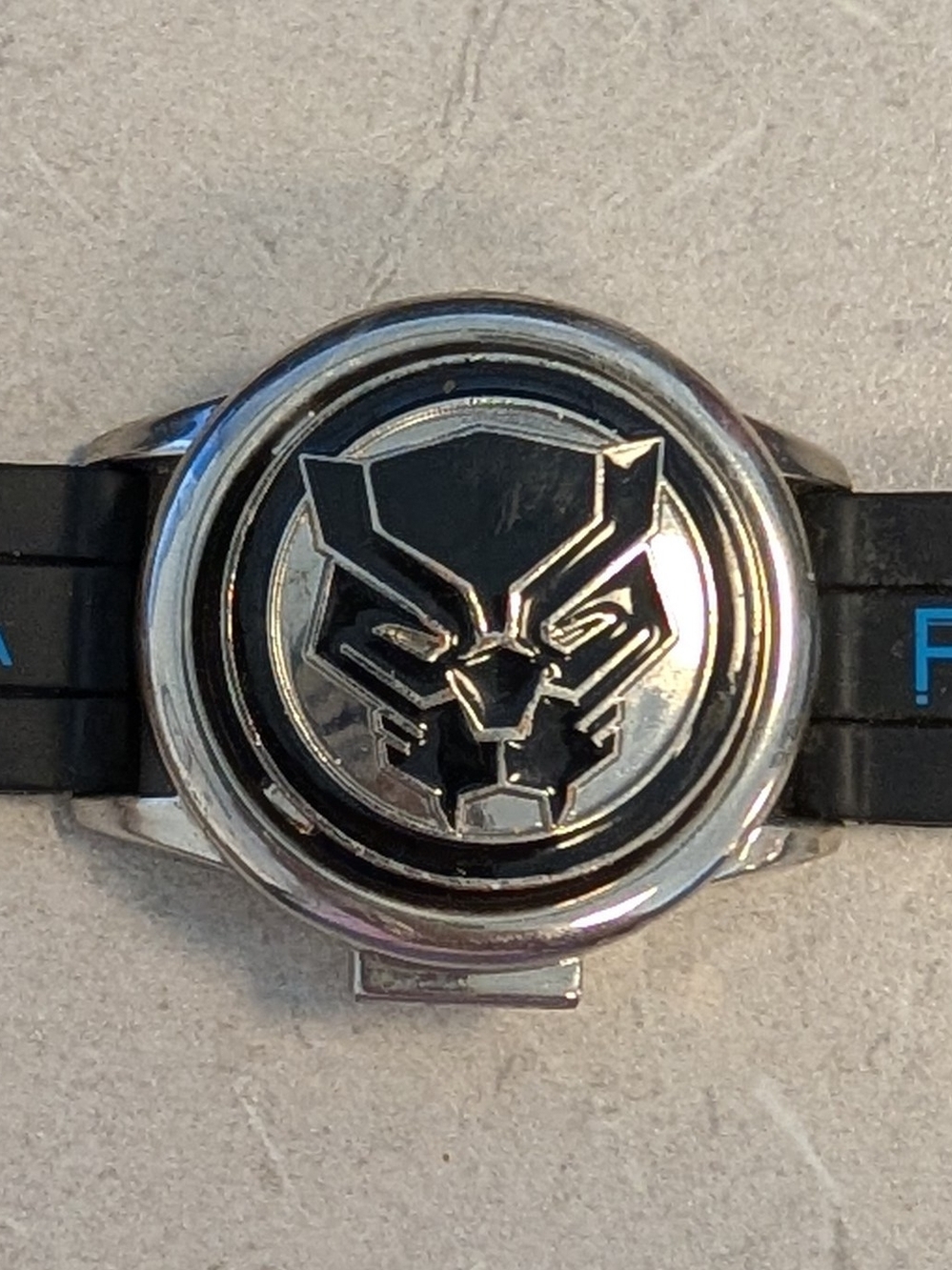 Working Marvel Black Panther Black Silicone Watch Strap Accent Silver Emblem